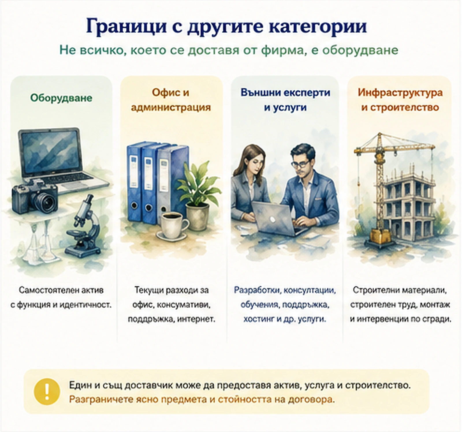 Разграничаване между актив, офисен разход, услуга и строителство
