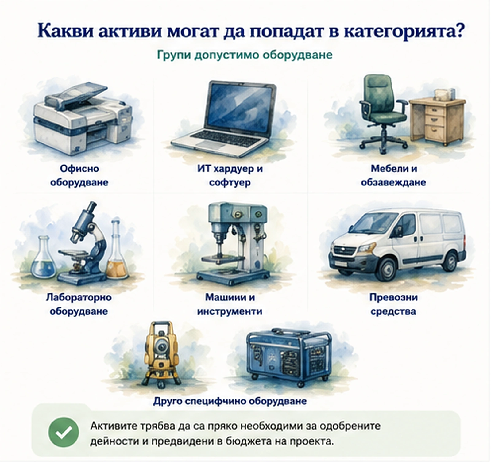 Основни групи оборудване по проекта