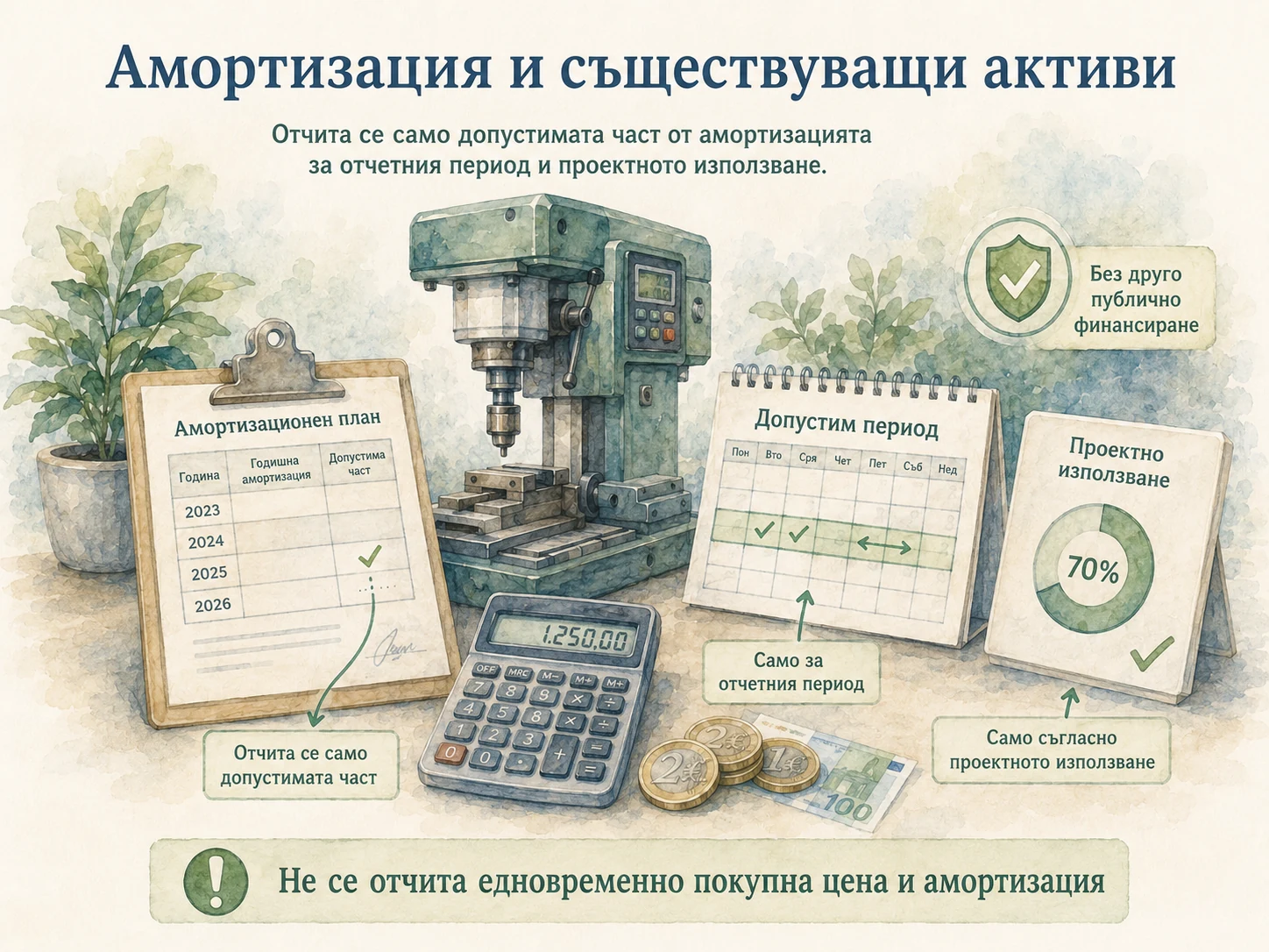 Амортизационен план, допустим период и проектно използване на съществуващ актив