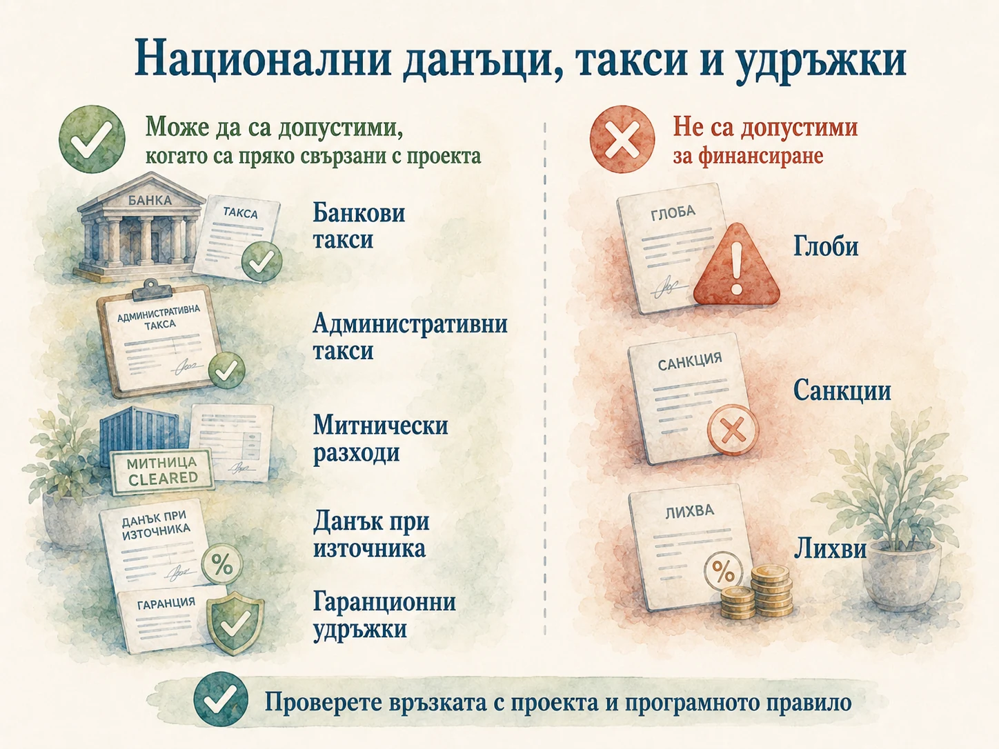 Сравнение между потенциално допустими такси и недопустими глоби, санкции и лихви