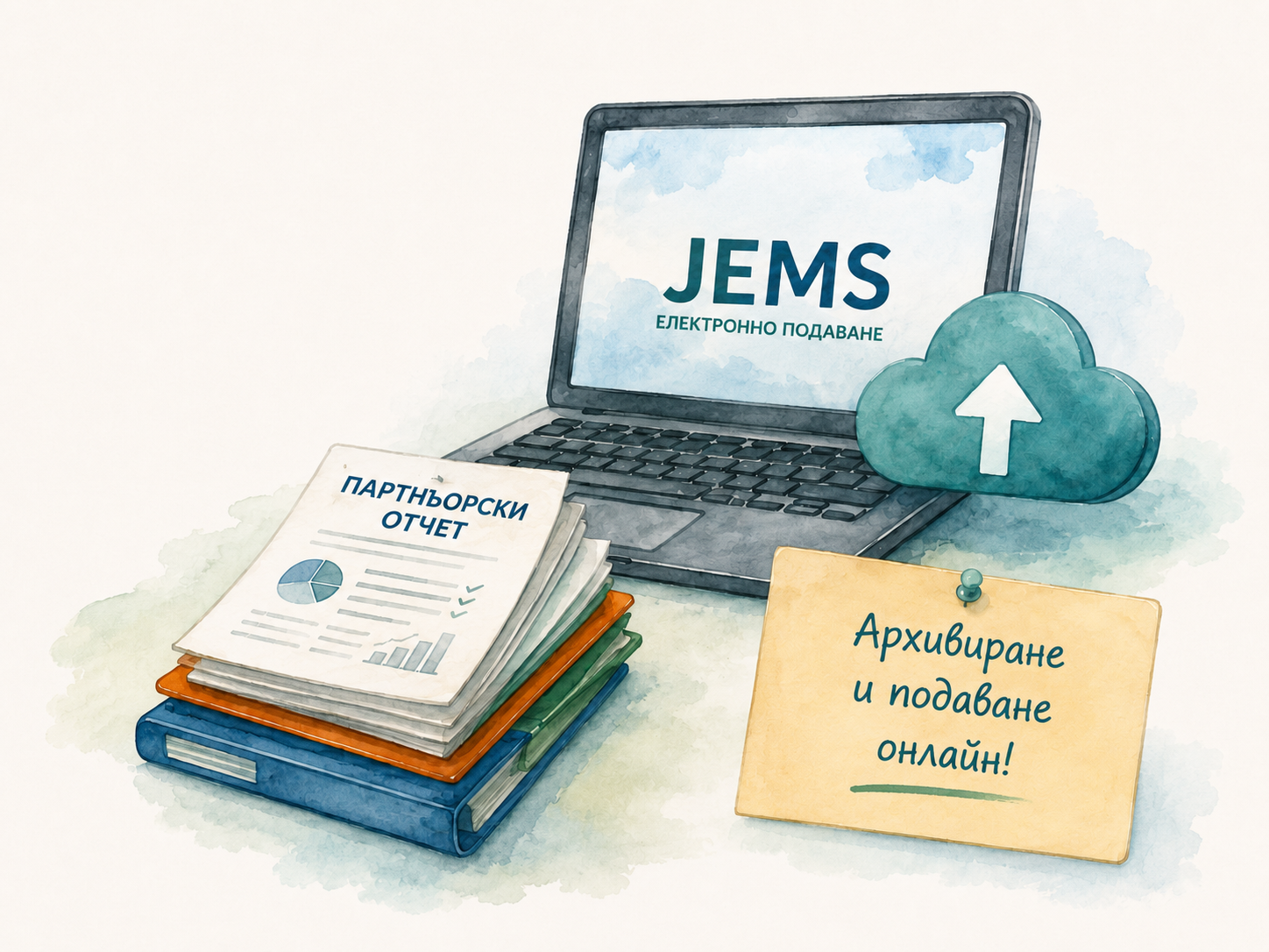 Лаптоп с JEMS за електронно подаване, партньорски отчет и архивиране
