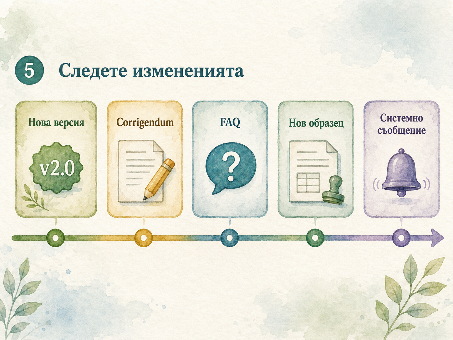 Самостоятелна акварелна линия за нова версия, corrigendum, FAQ, нов образец и системно съобщение